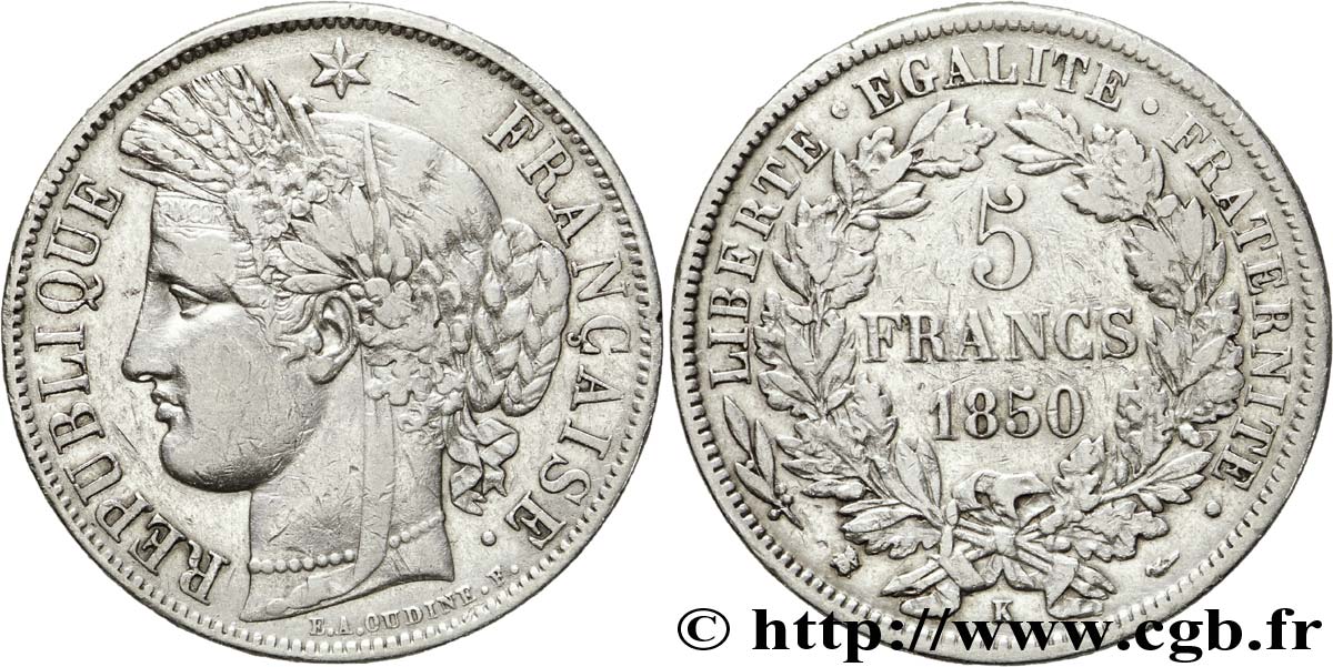 5 francs Cérès, IIe République 1850 Bordeaux F.327/6 TTB 