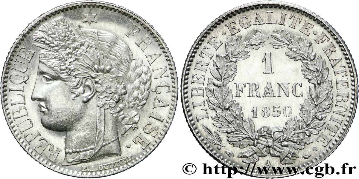 1 franc Cérès, IIe République 1850 Paris F.211/4 VZ 