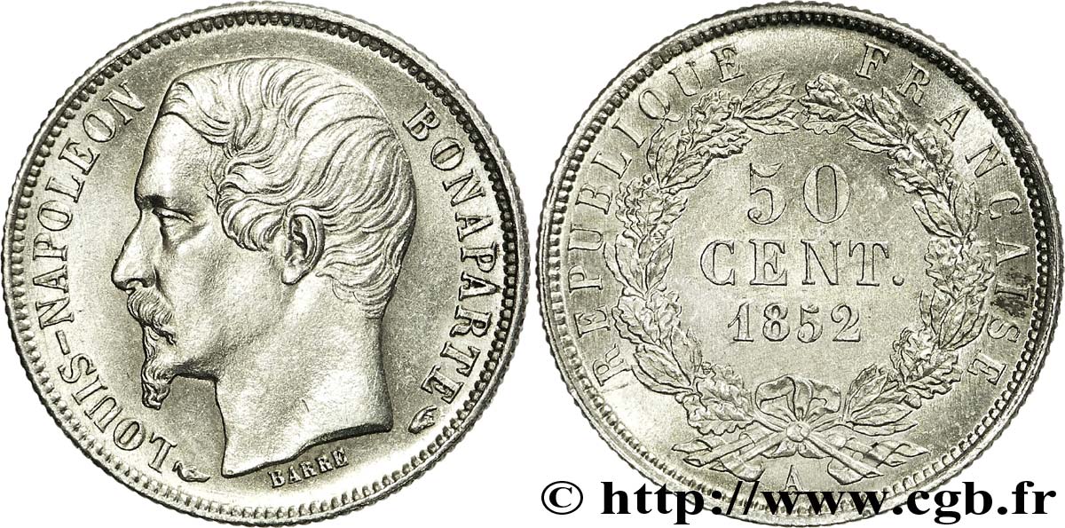 50 centimes Louis-Napoléon 1852 Paris F.185/1 SUP 