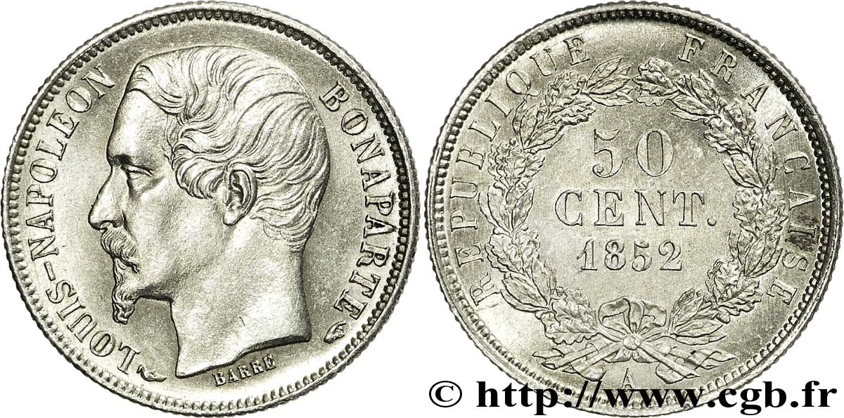 50 centimes Louis-Napoléon 1852 Paris F.185/1 EBC 