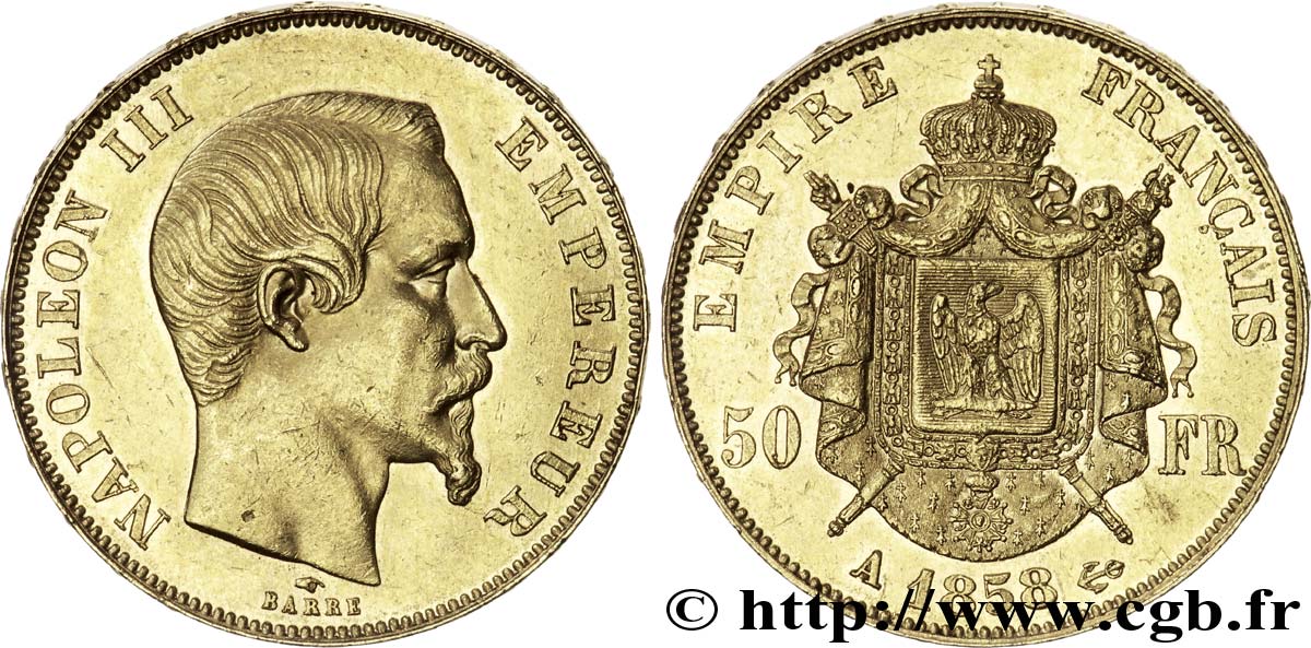 50 francs or Napoléon III, tête nue 1858 Paris F.547/5 TTB 