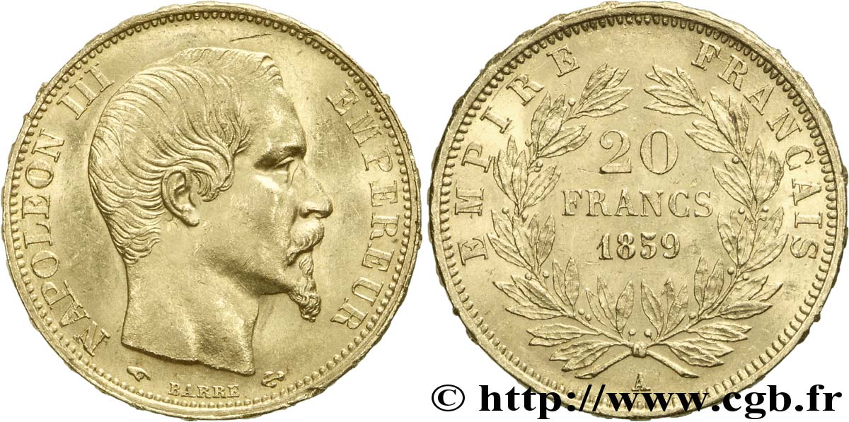 20 francs or Napoléon III, tête nue 1859 Paris F.531/15 EBC 