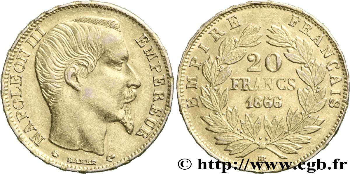 Faux de 20 francs or Napoléon III, tête nue en platine 1866 Strasbourg F.531/ var. TTB 