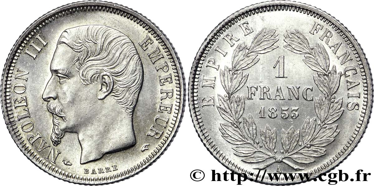 1 franc Napoléon III, tête nue 1853 Paris F.214/1 fST 