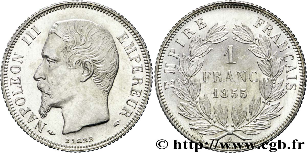 1 franc Napoléon III, tête nue 1855 Paris F.214/3 VZ 