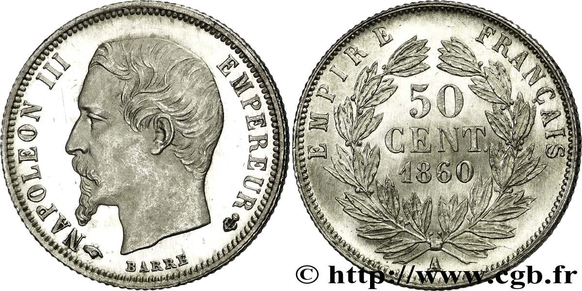 50 centimes Napoléon III, tête nue 1860 Paris F.187/13 MS 