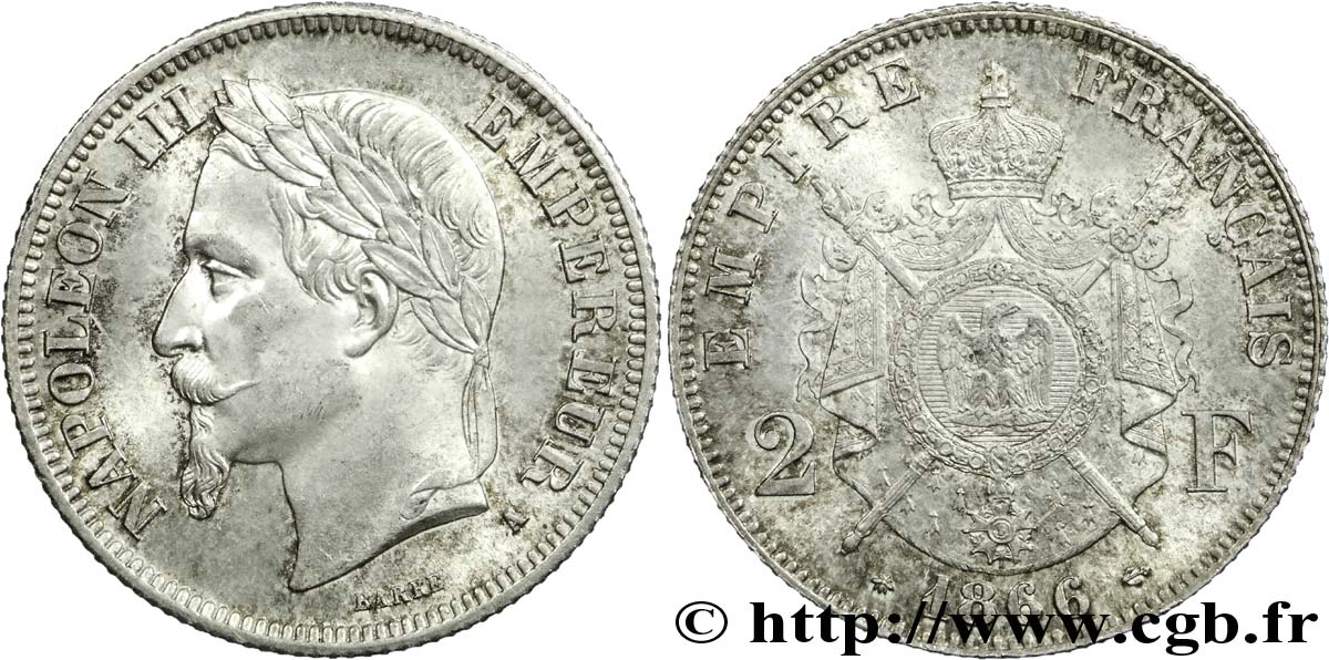 2 francs Napoléon III, tête laurée 1866 Paris F.263/2 SUP 