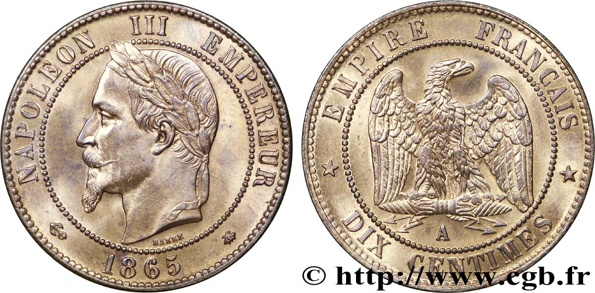 Dix centimes Napoléon III, tête laurée 1865 Paris F.134/16 MS 