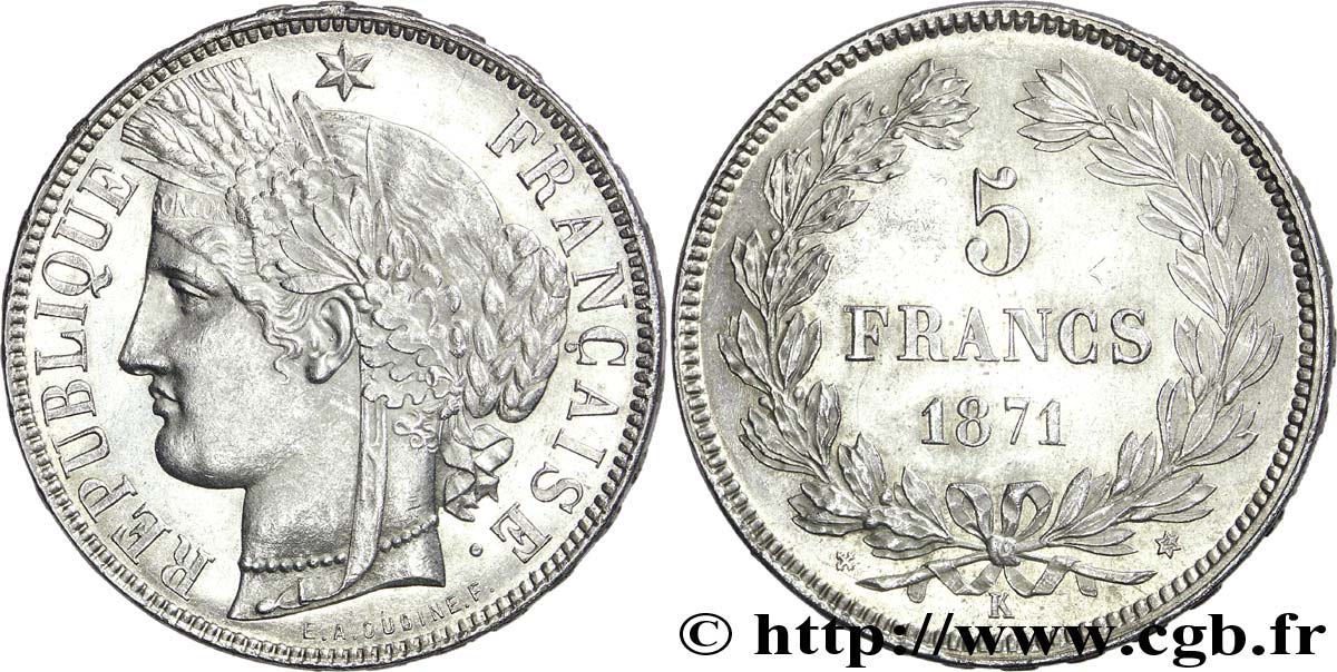 5 francs Cérès, sans légende 1871 Bordeaux F.332/8 AU 