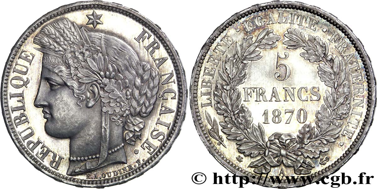 5 francs Cérès, avec légende 1870 Paris F.333/1 ST 
