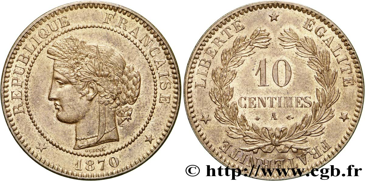 10 centimes Cérès, tout petit A 1870 Paris F.135/3 SUP 