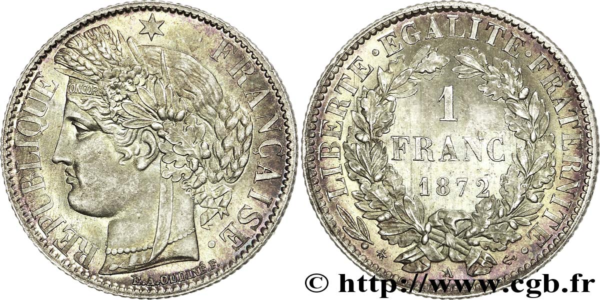 1 franc Cérès, Troisième République, petit A 1872 Paris F.216/5 SPL 