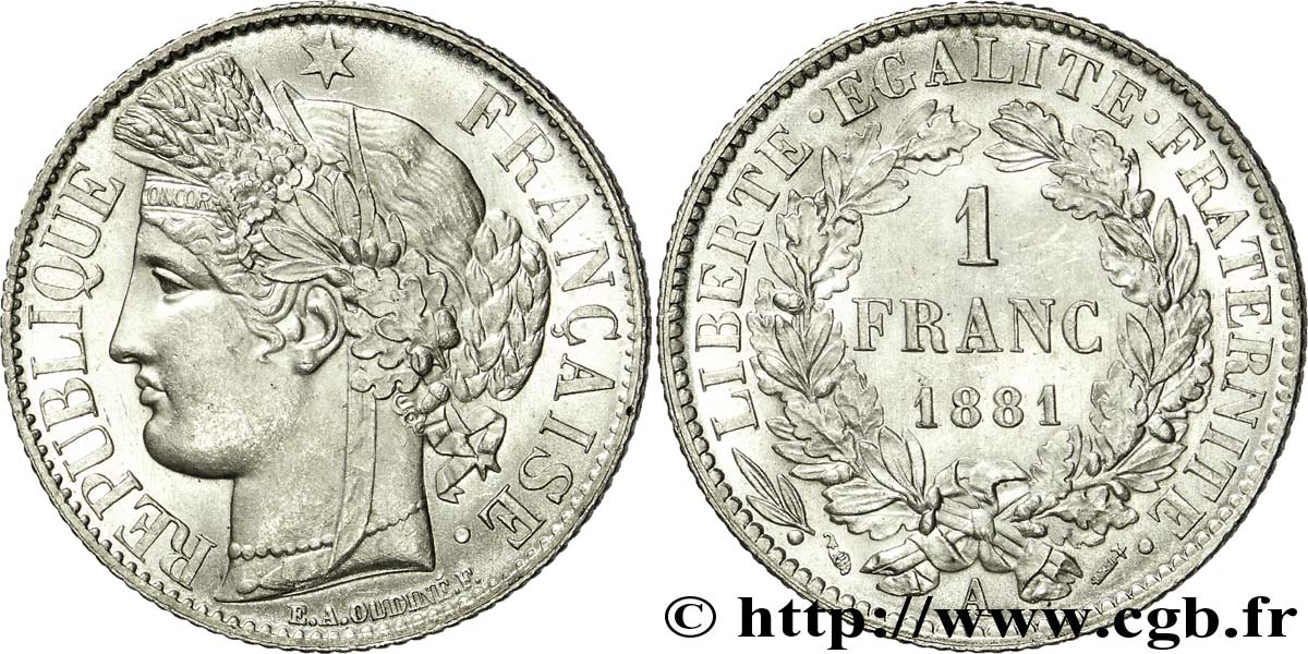 1 franc Cérès, IIIe République 1881 Paris F.216/8 SPL 