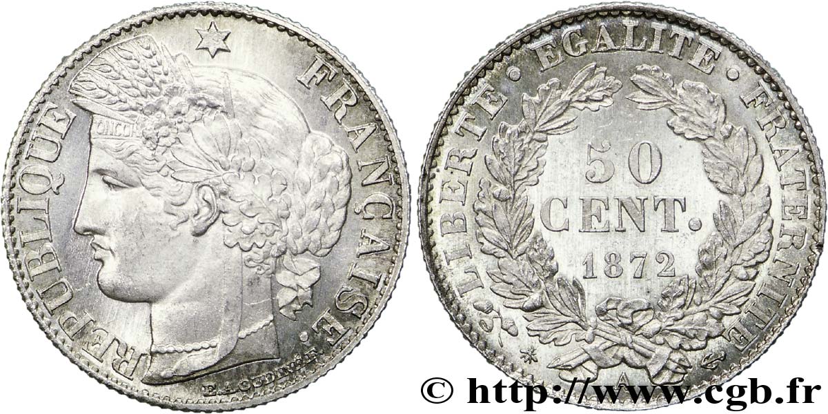 50 centimes Cérès, IIIe République 1872 Paris F.189/3 AU 