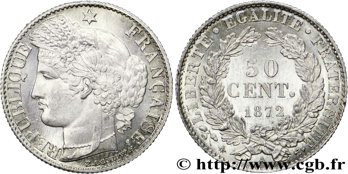 50 centimes Cérès, IIIe République 1872 Paris F.189/3 EBC 