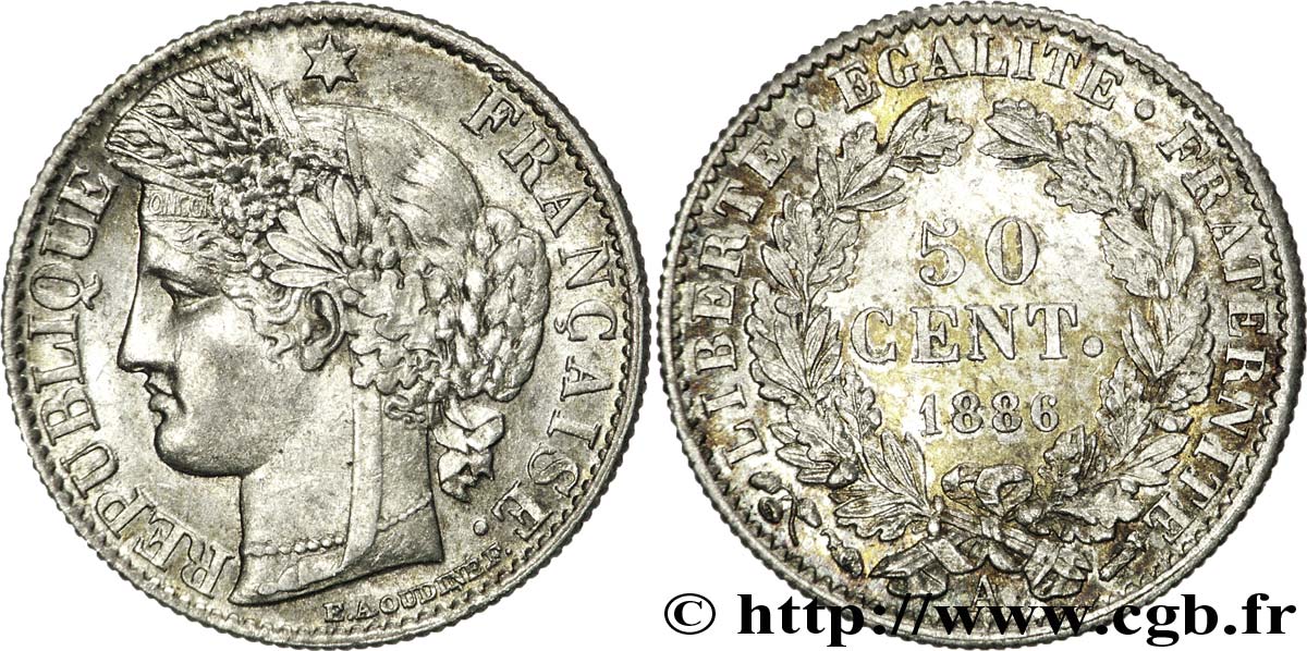 50 centimes Cérès, IIIe République 1886 Paris F.189/11 SUP 