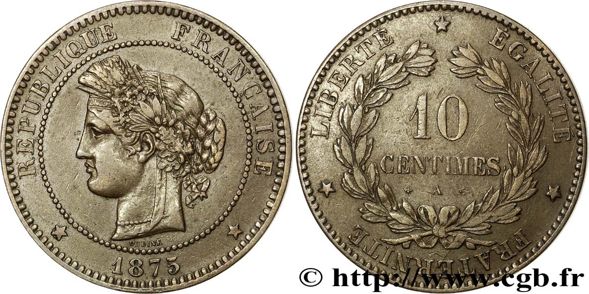 10 centimes Cérès 1875 Paris F.135/14 TTB 