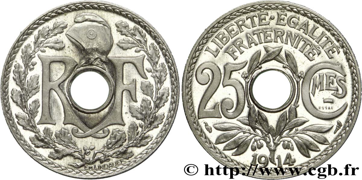 Essai de 25 centimes Lindauer souligné 1914 Paris F.170/1 var. ST 