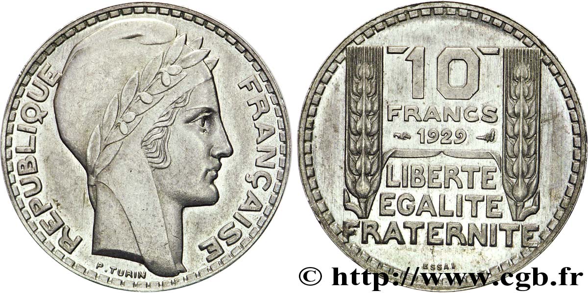 Essai-piéfort de 10 francs Turin en argent 1929 Paris G.801 P SPL 