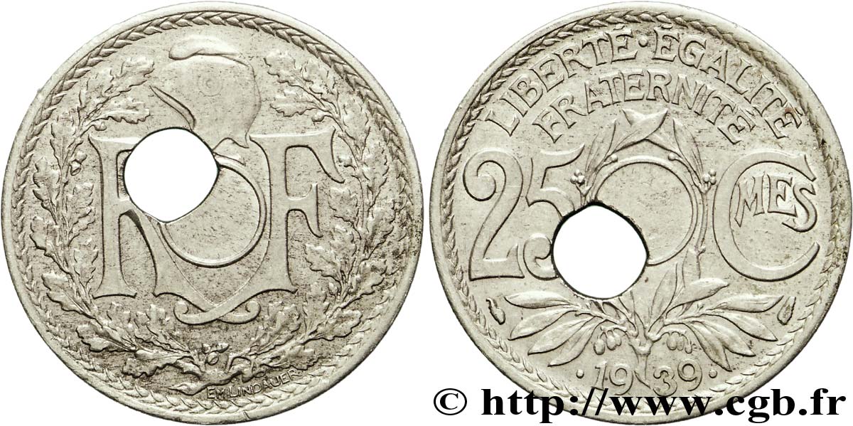 25 centimes Lindauer, trou décentré 1939 Paris F.172/3 SS 