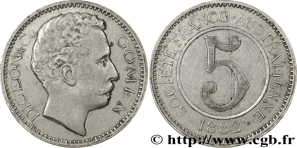 TERZA REPUBBLICA FRANCESE 5 francs en cupro-nickel de la ville de Gomen 1882  XF 