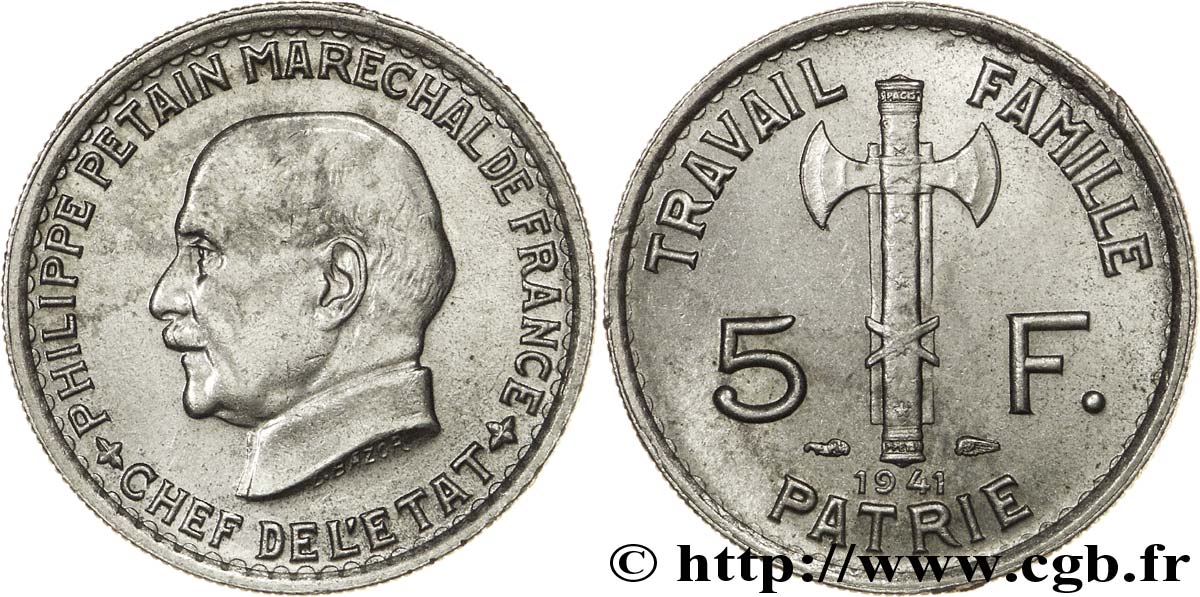 5 francs Pétain 1941 Paris F.338/2 AU 