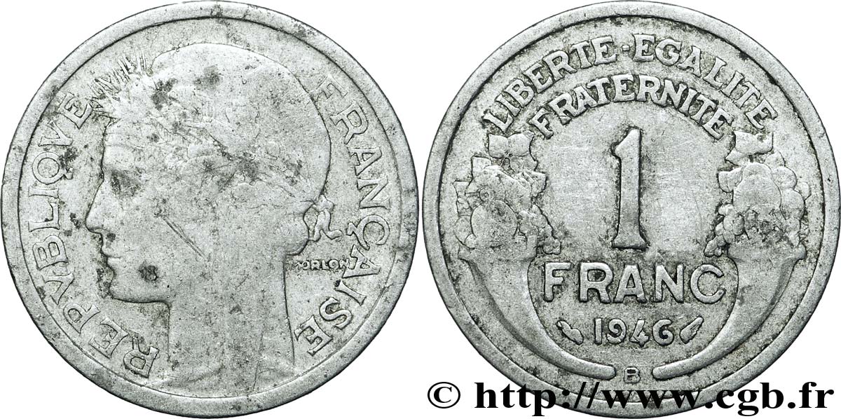 1 franc Morlon, légère, frappe médaille 1946 Beaumont-Le-Roger F.221/10 var. VF 