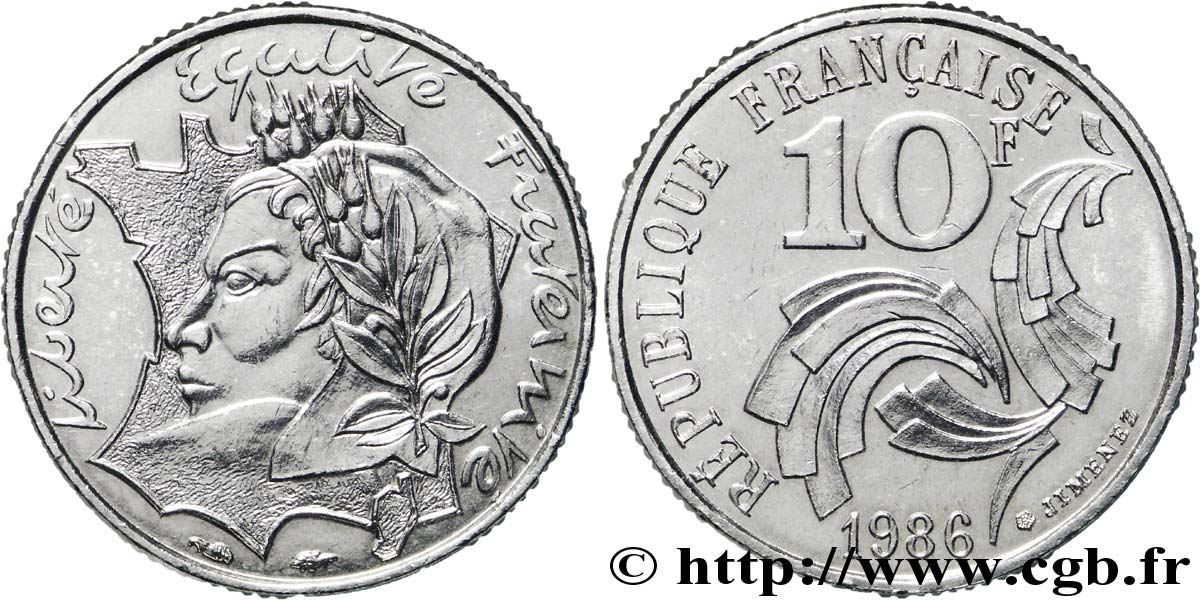 10 francs Jimenez, frappe médaille 1986 Pessac F.373/2 var. AU 