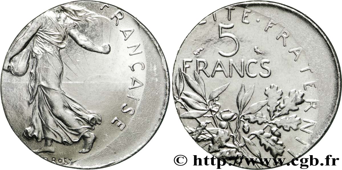 Erreur de flan et casquette de 5 francs Semeuse n.d. Paris F.341/ var. SUP 