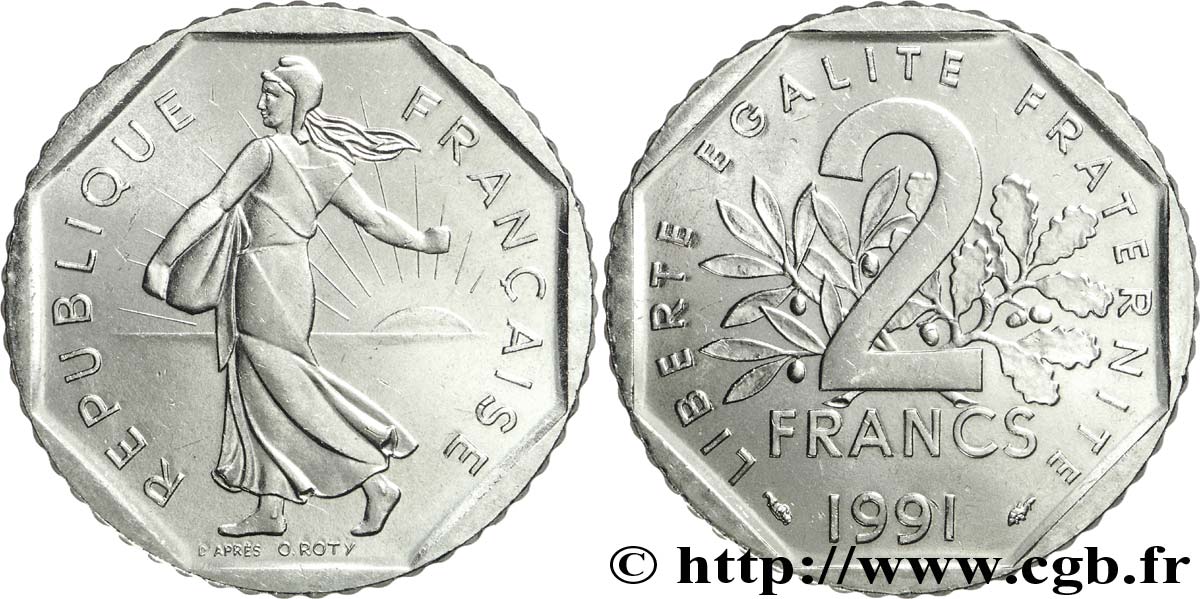 2 francs Semeuse, nickel, frappe monnaie 1991 Pessac F.272/15 AU 