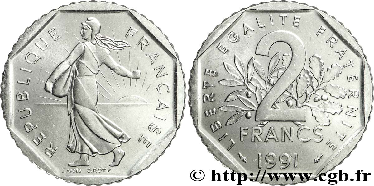 2 francs Semeuse, nickel, frappe monnaie 1991 Pessac F.272/15 EBC 