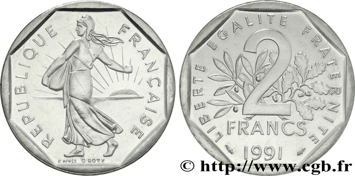 2 francs Semeuse, nickel, BU (Brillant Universel), frappe médaille 1991 Pessac F.272/16 ST 