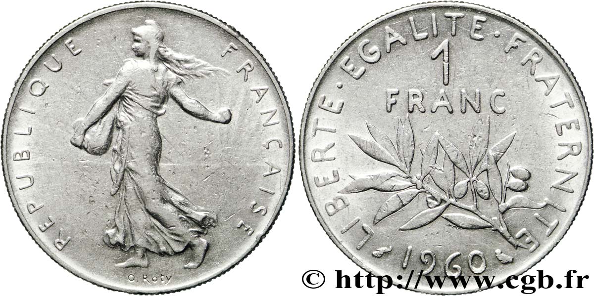 1 franc Semeuse, nickel, frappe médaille 1960 Paris F.226/4 var. MBC 
