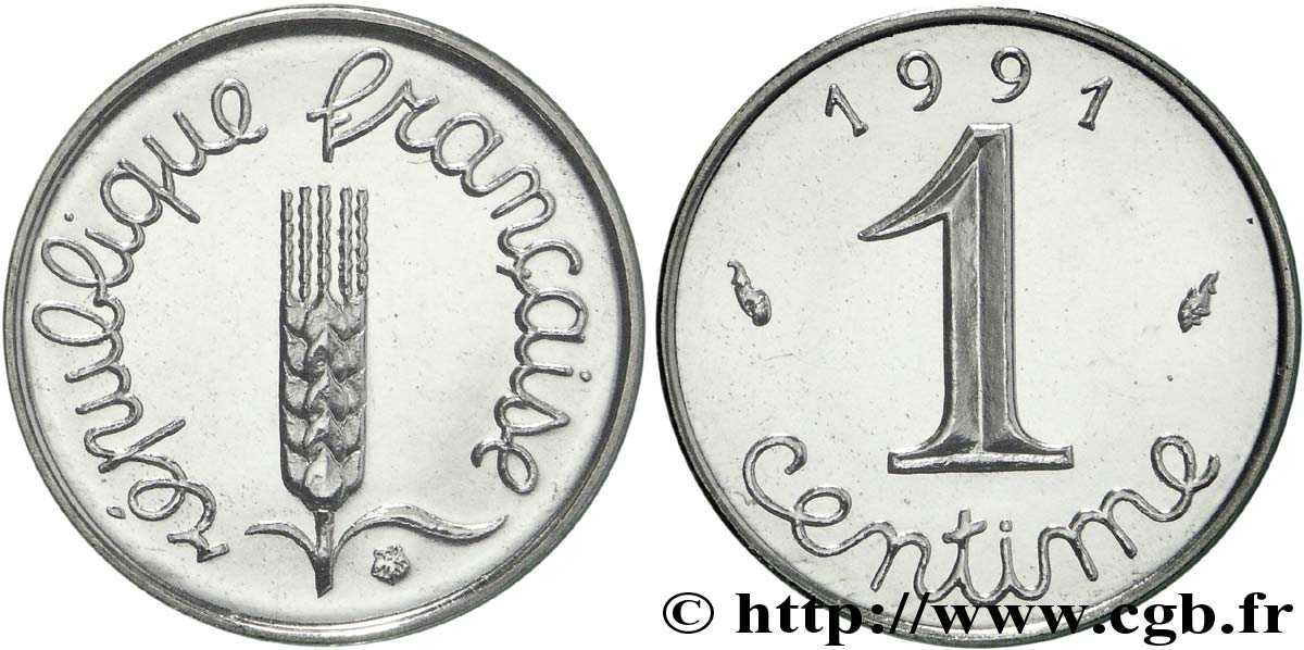 1 centime Épi, BU (Brillant Universel), frappe médaille 1991 Pessac F.106/49 FDC 