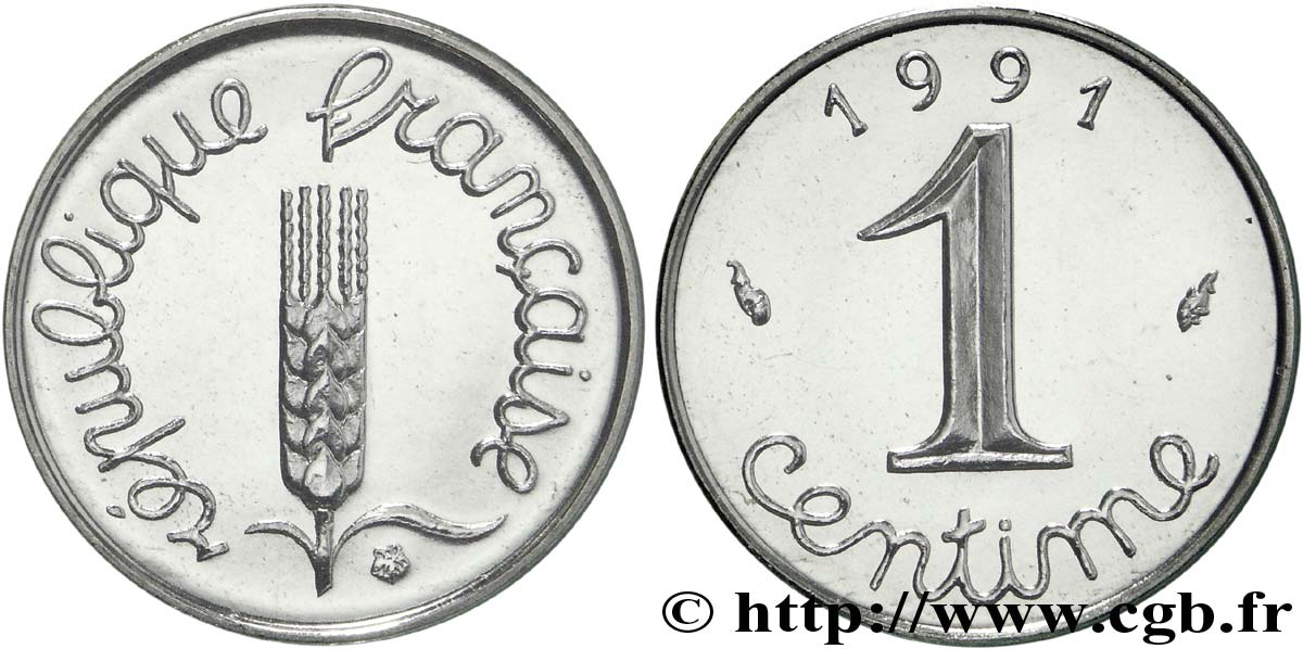 1 centime Épi, BU (Brillant Universel), frappe médaille 1991 Pessac F.106/49 ST 