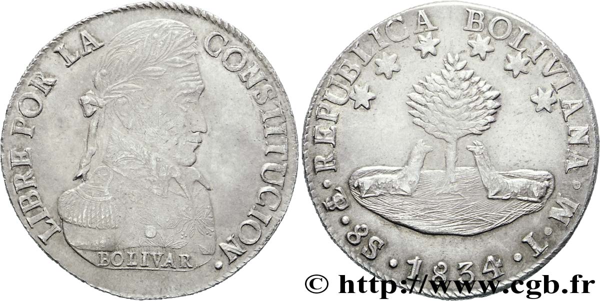 BOLIVIA - REPUBLIC 8 soles 1834/3 Potosi EBC 