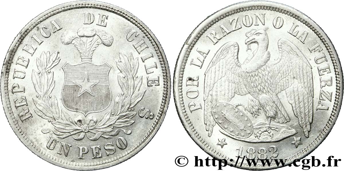 CHILE - REPUBLIC Un peso condor 1882/1 Santiago VZ 