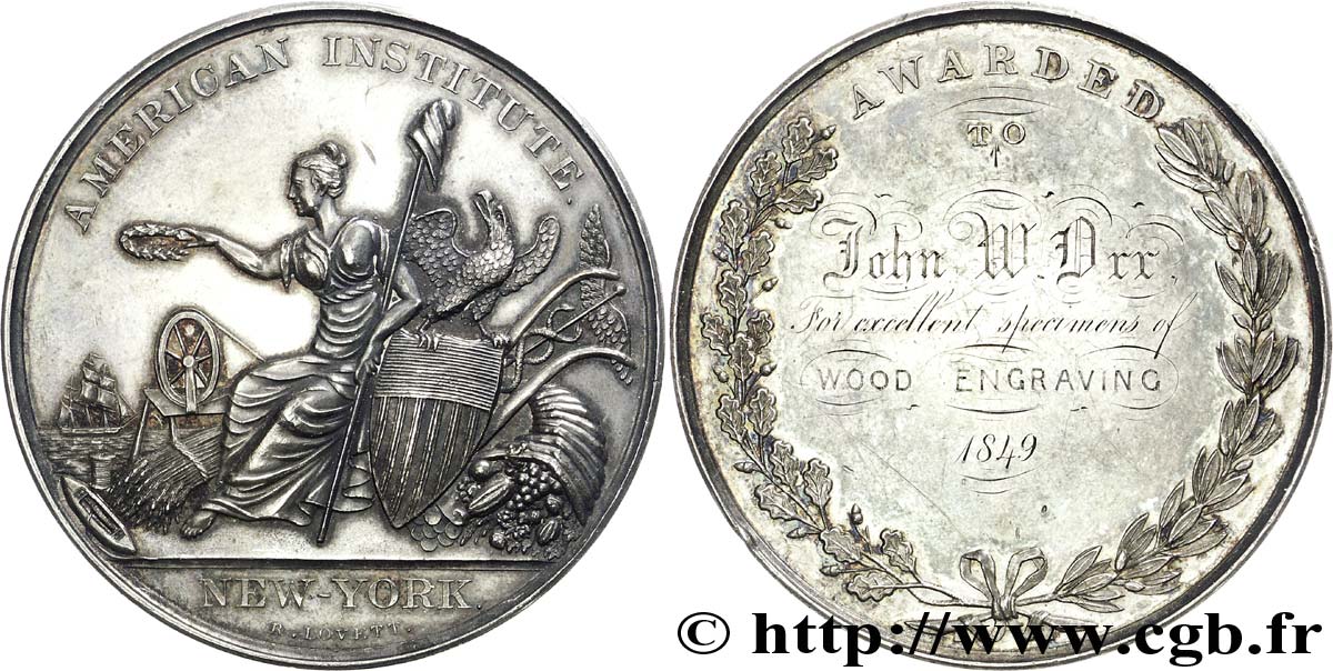 UNITED STATES OF AMERICA Médaille AR 51, médaille de récompense 1849  SPL 