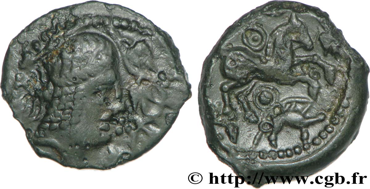 GALLIA - AULERCI EBUROVICES (Regione d Evreux) Bronze à la tête d’Apollon et à la treille de vigne XF/AU