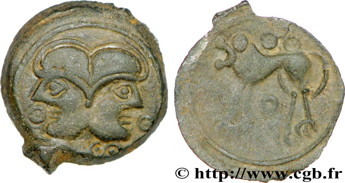 GALLIA BELGICA - SUESSIONES (Regione de Soissons) Bronze à la tête janiforme, classe II q.SPL/BB