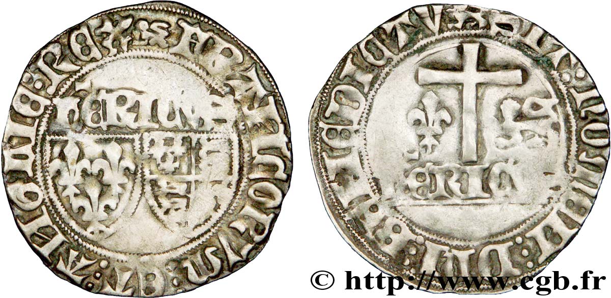 HENRY VI DE LANCASTRE - ROI DE FRANCE (1422-1453) - ROI D ANGLETERRE (1422-1461) et (1470-1471) Blanc aux écus 23/11/1422 Rouen TB+