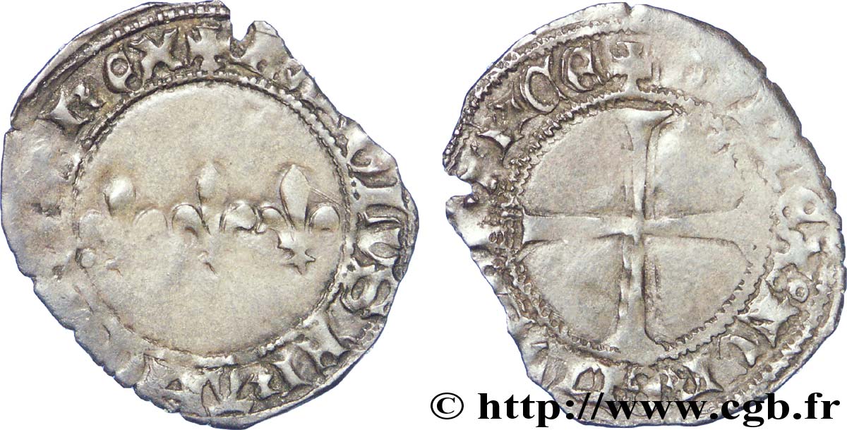 CHARLES VII  THE WELL SERVED  Double tournois n.d. Troyes fSS