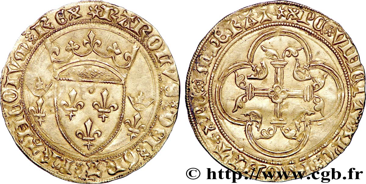 CHARLES VII  THE WELL SERVED  Écu d or à la couronne ou écu neuf 28/01/1436 Saint-Quentin MBC+