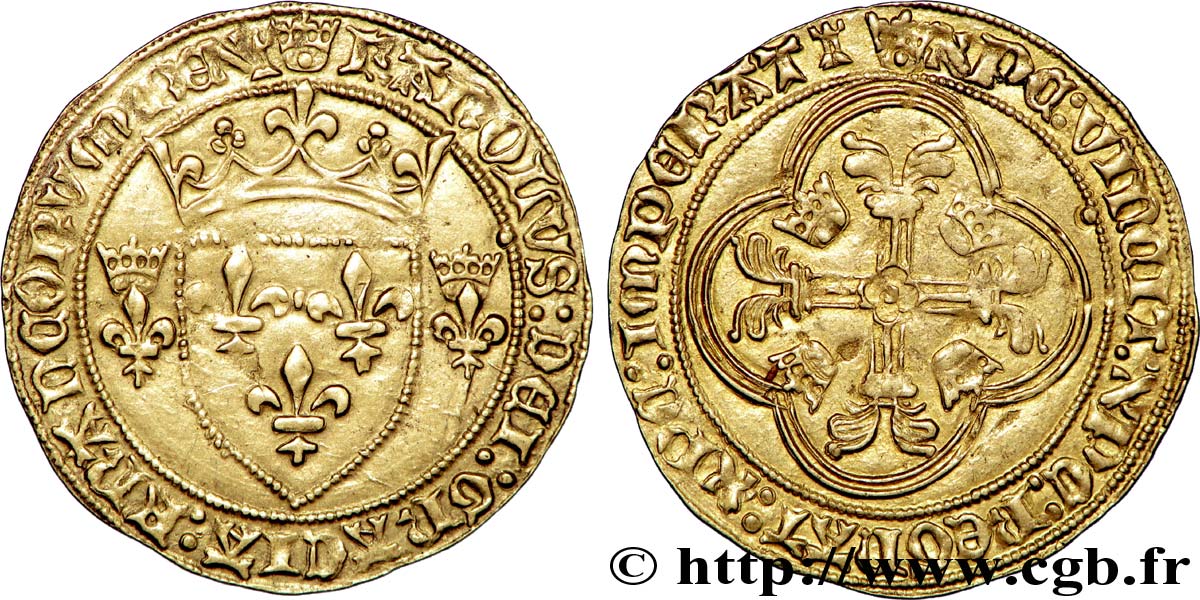 CHARLES VII  THE WELL SERVED  Écu d or à la couronne ou écu neuf 20/01/1447 Tours EBC/MBC+