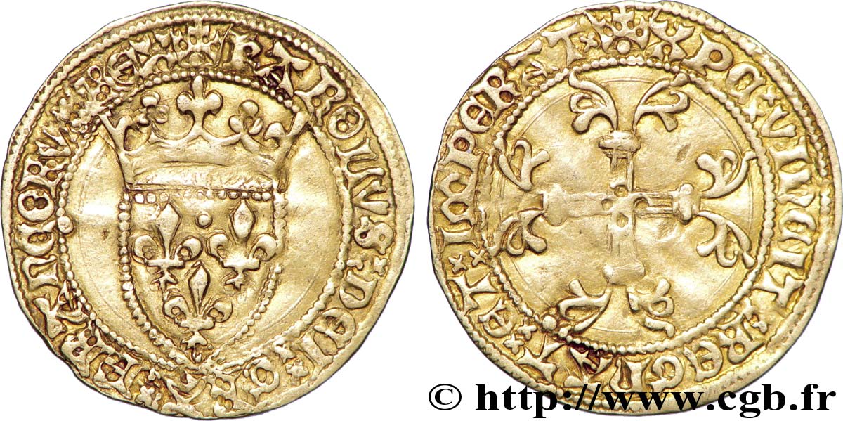 CHARLES VII  THE WELL SERVED  Demi-écu d or à la couronne ou demi-écu neuf 20/01/1447 Paris XF