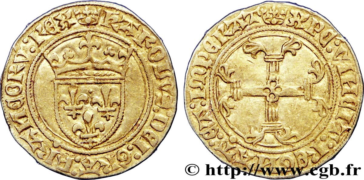 CHARLES VII LE VICTORIEUX Demi-écu d or à la couronne ou demi-écu neuf n.d. Rouen TTB