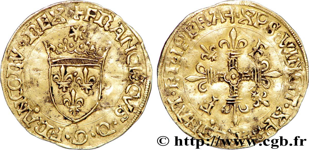 FRANÇOIS IER LE RESTAURATEUR DES LETTRES Demi-écu d or au soleil, 5e type 21/07/1519 Rouen TTB