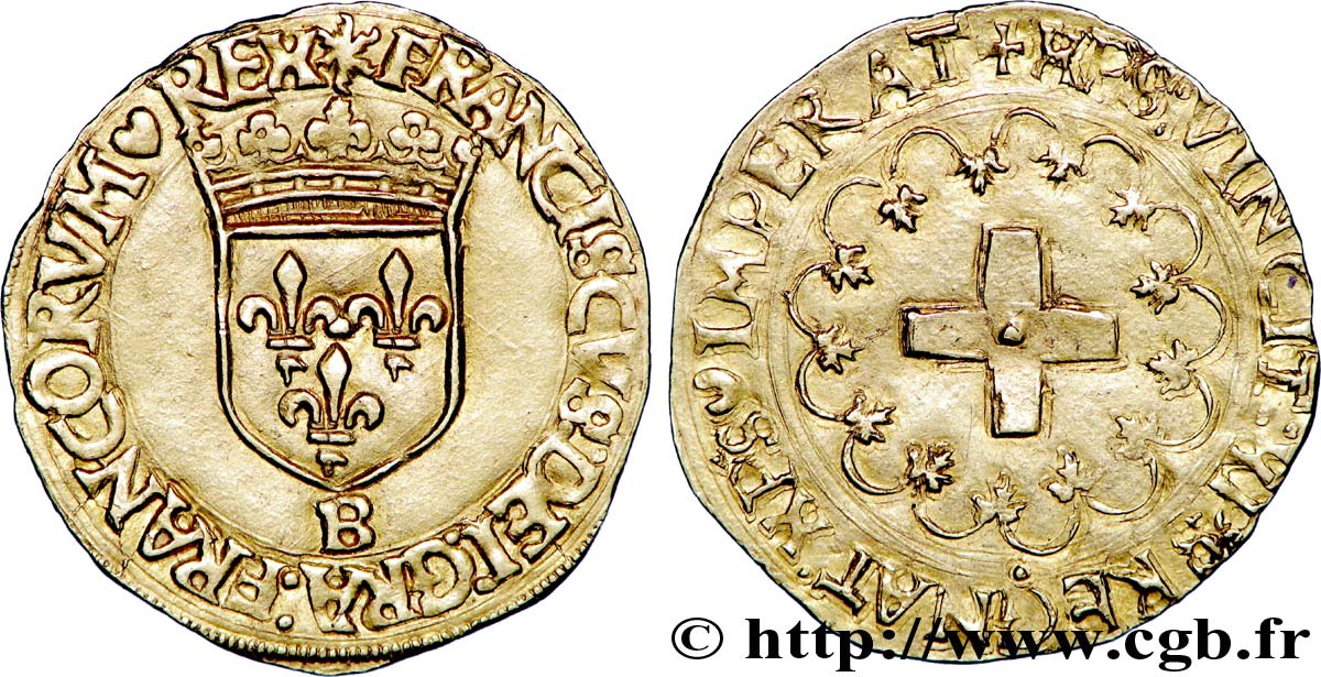 FRANCIS I Écu d or à la croisette, 1er type 19/03/1541 Rouen AU/XF