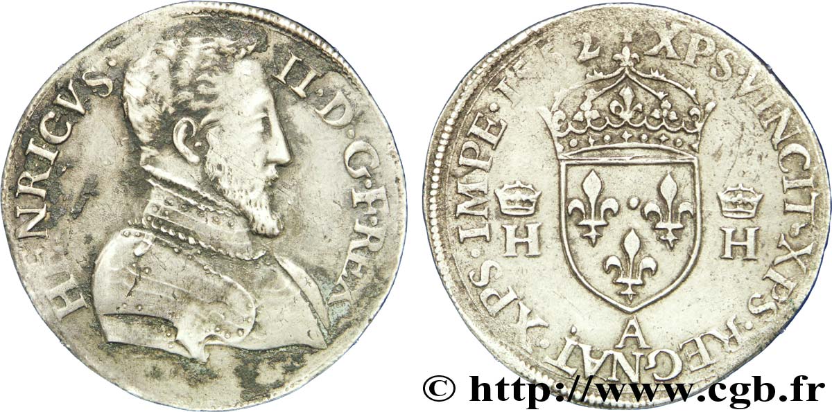 HENRY II Teston à la tête nue, 1er type 1552 Paris XF/AU