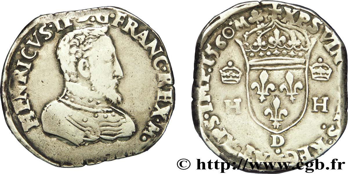 FRANCIS II. COINAGE IN THE NAME OF HENRY II Teston à la tête nue, 1er type 1560 Lyon XF